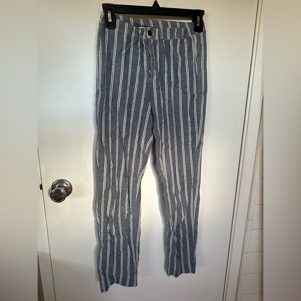 Blue and white striped cotton pants